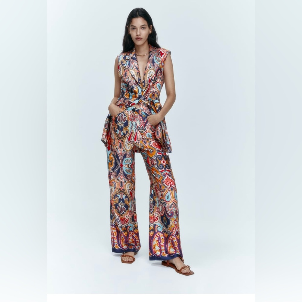 ZARA NEW WOMAN PRINTED WIDE LEG PANTS SS22